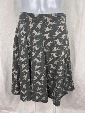 Mata Traders Near and Deer gray cotton A-line swing skirt stag print lightweight